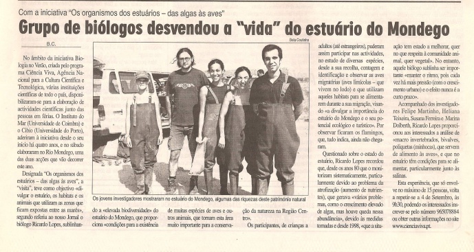 GRUPO DE BIÓLOGOS DESVENDOU A &quot;VIDA&quot; DO ESTUÁRIO DO MONDEGO